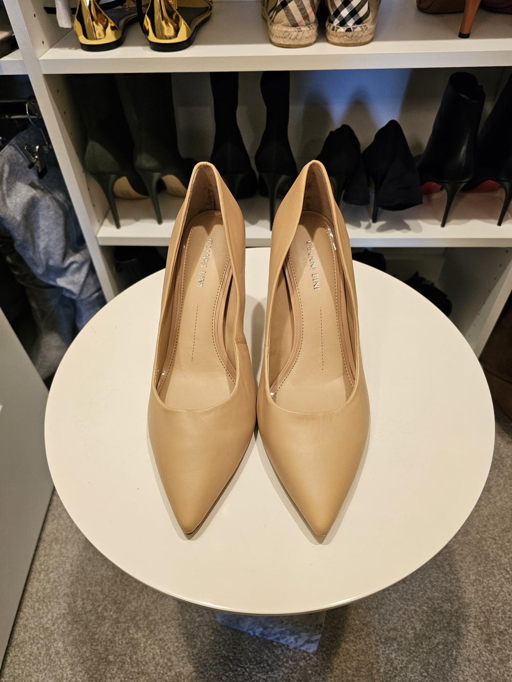 Gianni Bini Beige Pointed-Toe Leather Pumps